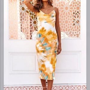 Hello Molly A Split Decision Midi Dress Orange Multi sz L